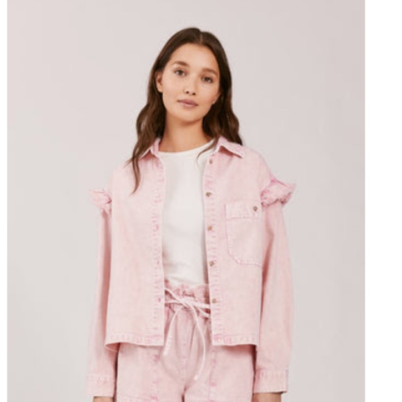 Something Navy Magnolia Shirt Jacket Pink Medium - Picture 2 of 6